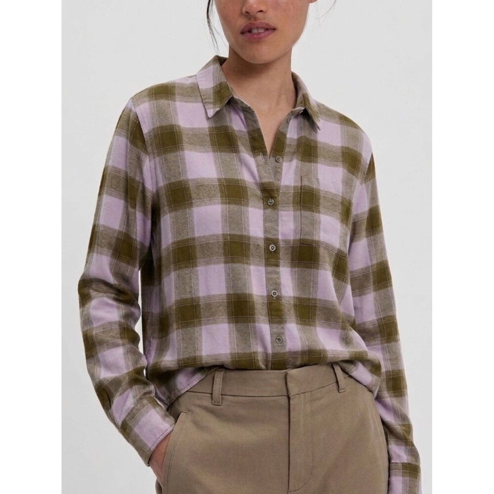 Treasure & Bond Plaid Long Sleeve Button Down Shirt Womens Size M Soft Rayon